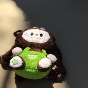 Plush Brown Monkey Backpack with Bright Green Front Pocket - Labubu